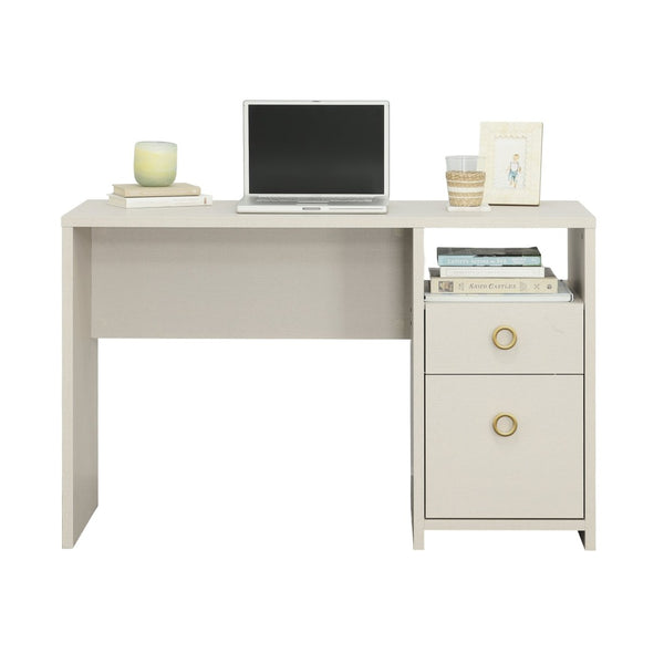 English Elm Desk, Gray Modern Two Drawer Home Office Compact Workspace with Geometric Hardware B356P494521