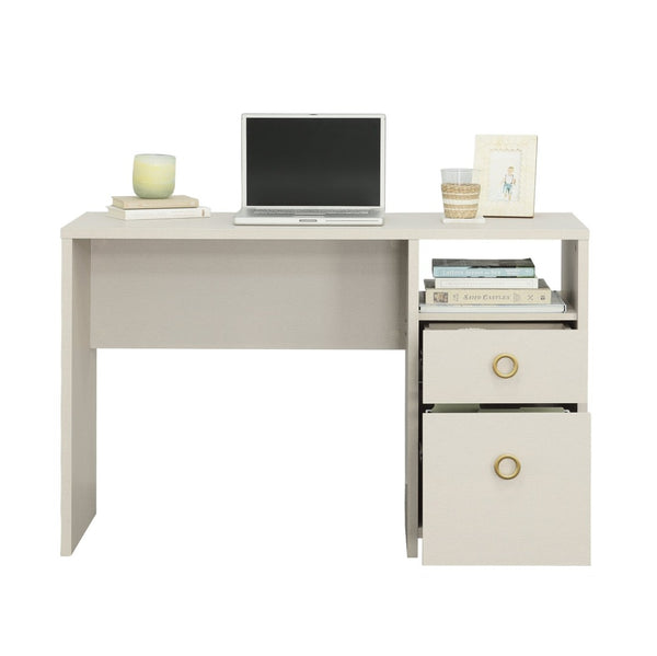 English Elm Desk, Gray Modern Two Drawer Home Office Compact Workspace with Geometric Hardware B356P494521
