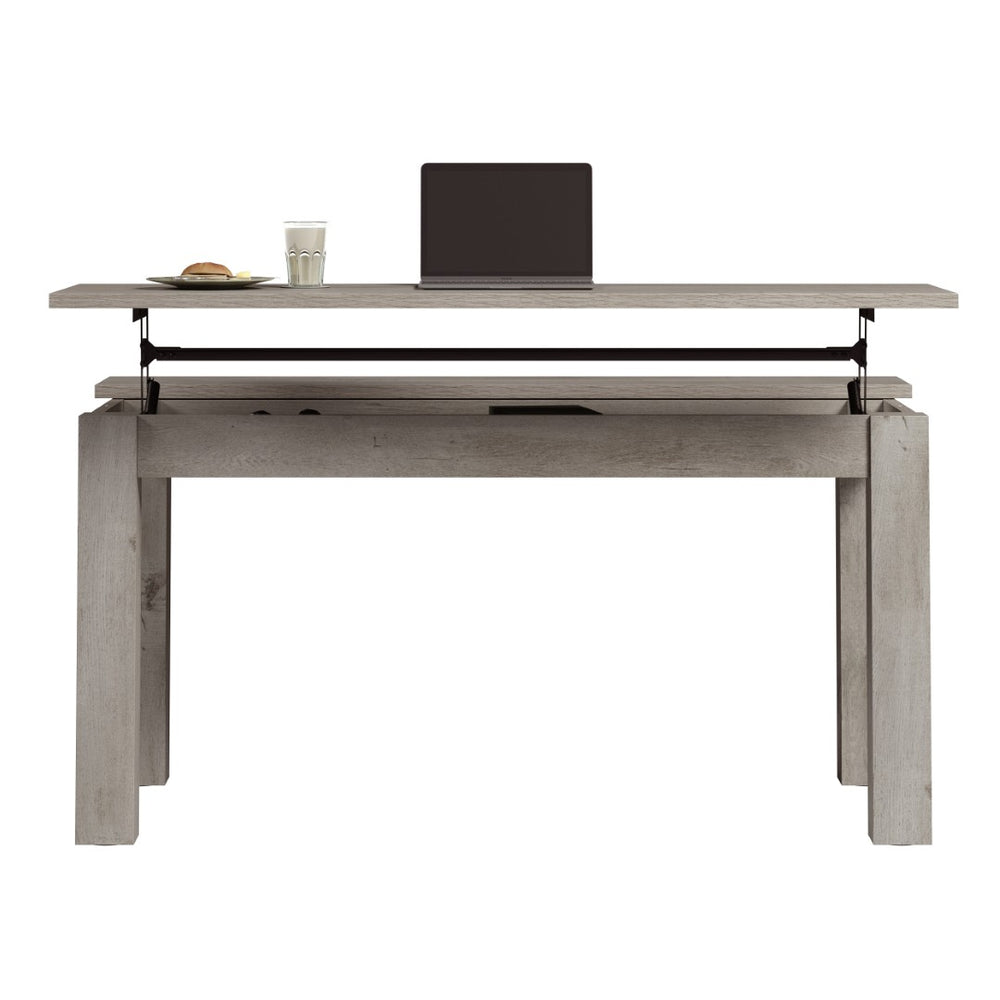 English Elm Dining Table with Lift Top Storage Hidden Compartments Warm Brown Wood Tone Finish B356P494522