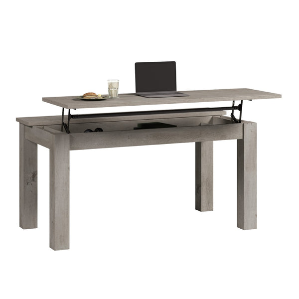 English Elm Dining Table with Lift Top Storage Hidden Compartments Warm Brown Wood Tone Finish B356P494522