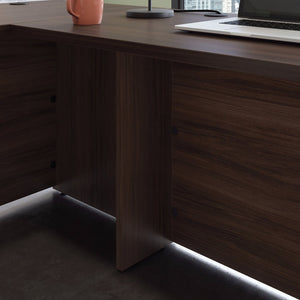 English Elm 72 Inch L-Shaped Executive Desk with Reversible Return and Melamine Work Surface B356P494524