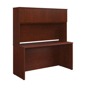 English Elm 60 Inch Home Office Desk with Hutch Warm Brown Melamine Surface and Concealed Storage Red B356P494527