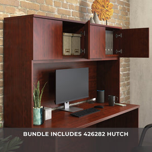 English Elm 60 Inch Home Office Desk with Hutch Warm Brown Melamine Surface and Concealed Storage Red B356P494527