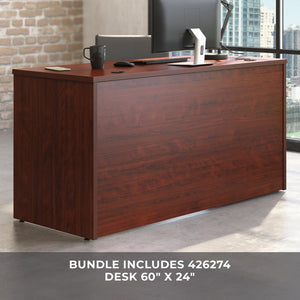 English Elm 60 Inch Home Office Desk with Hutch Warm Brown Melamine Surface and Concealed Storage Red B356P494527