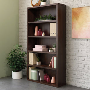 English Elm 5-shelf Tall Bookcase Warm Brown Finish Adjustable Open Storage for Office or Living Room B356P494529