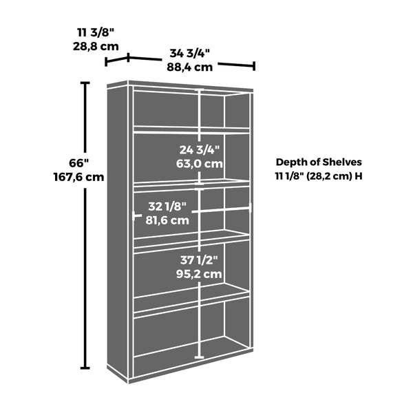 English Elm 5-shelf Tall Bookcase Warm Brown Finish Adjustable Open Storage for Office or Living Room B356P494529