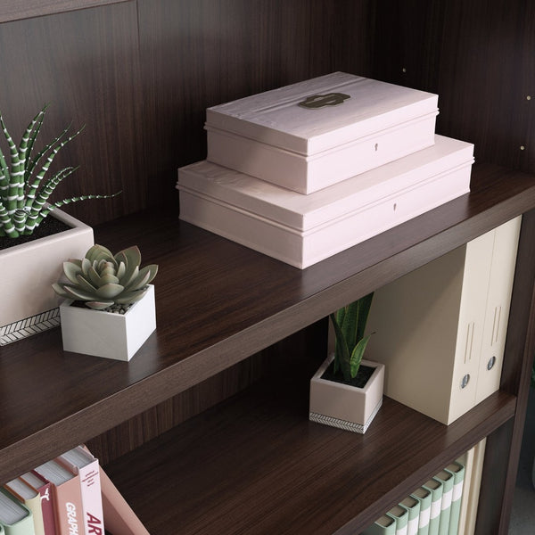 English Elm 5-shelf Tall Bookcase Warm Brown Finish Adjustable Open Storage for Office or Living Room B356P494529