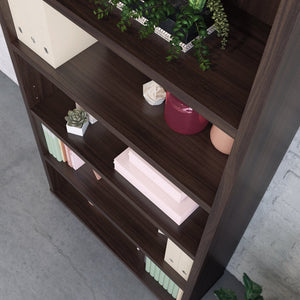 English Elm 5-shelf Tall Bookcase Warm Brown Finish Adjustable Open Storage for Office or Living Room B356P494529