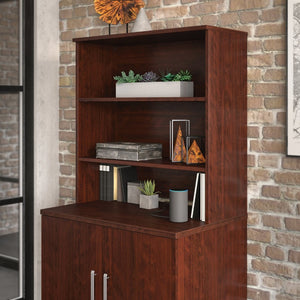 English Elm Library Hutch with Adjustable Shelves for Home Office Vertical Desk Storage Red B356P494530