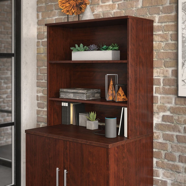 English Elm Library Hutch with Adjustable Shelves for Home Office Vertical Desk Storage Red B356P494530