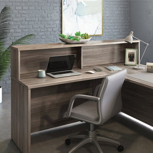 English Elm Reception Hutch Wide Open Shelf Display Unit with Warm Brown Melamine Finish B356P494531