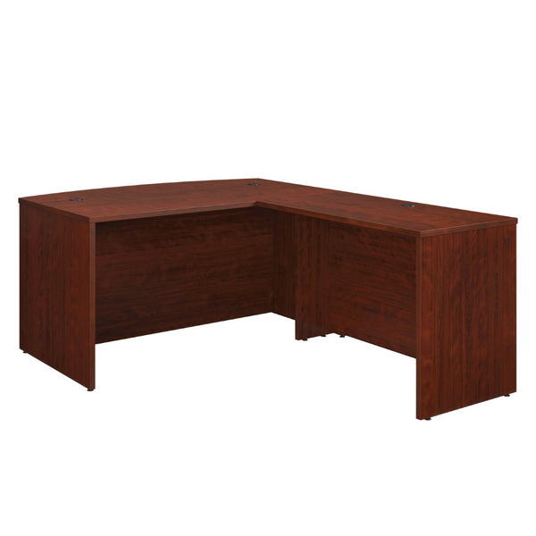 English Elm 60 Inch Bowfront Executive L-Desk with Curved Work Surface and Rich Red Finish B356P494532