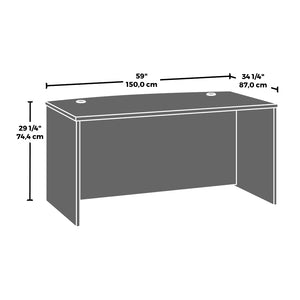 English Elm 60 Inch Bowfront Executive L-Desk with Curved Work Surface and Rich Red Finish B356P494532