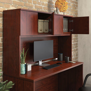 English Elm 60" Wall Mounted Office Hutch with Cabinet Storage in a Bold Contemporary Red Finish B356P494533