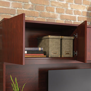 English Elm 60" Wall Mounted Office Hutch with Cabinet Storage in a Bold Contemporary Red Finish B356P494533