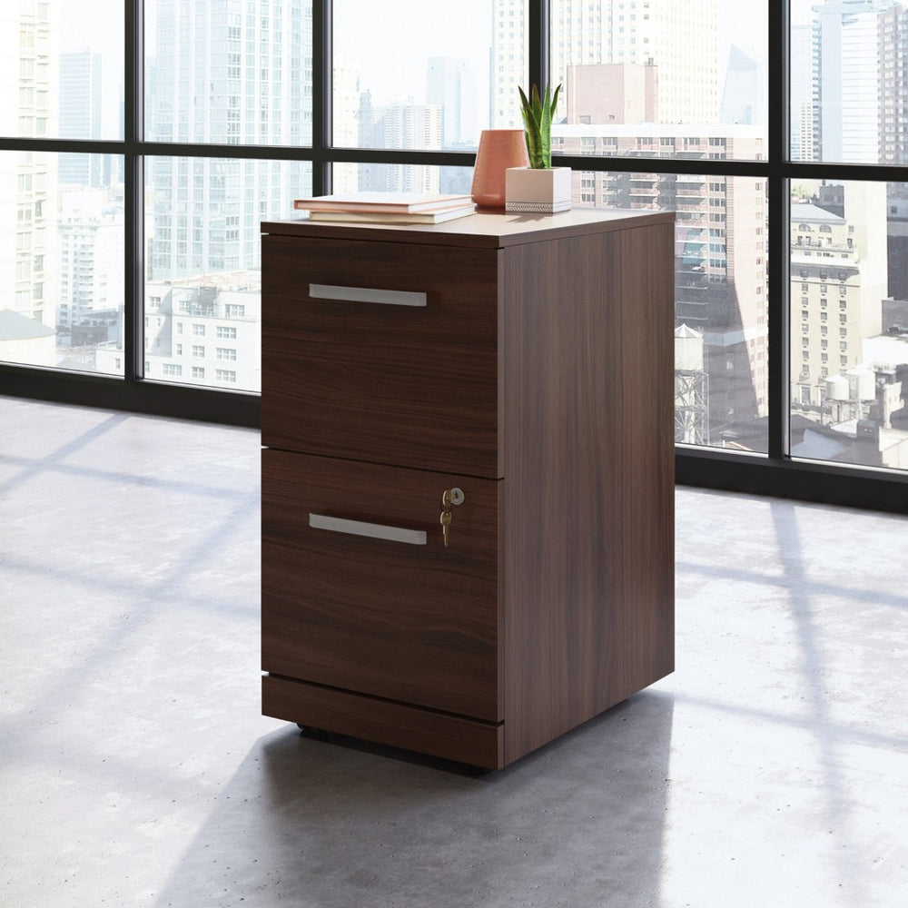 English Elm Mobile File Cabinet with Locking Drawers Brown Finish Compact Under Desk Storage B356P494535