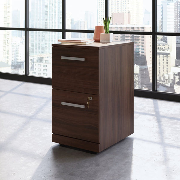 English Elm Mobile File Cabinet with Locking Drawers Brown Finish Compact Under Desk Storage B356P494535