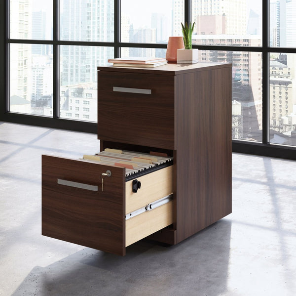 English Elm Mobile File Cabinet with Locking Drawers Brown Finish Compact Under Desk Storage B356P494535