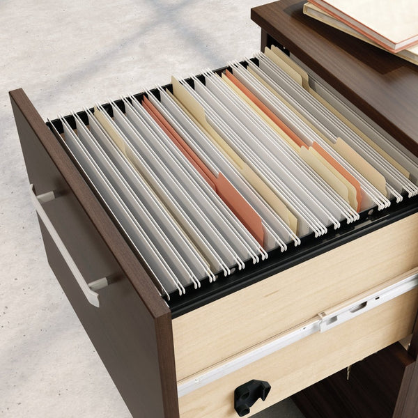 English Elm Mobile File Cabinet with Locking Drawers Brown Finish Compact Under Desk Storage B356P494535