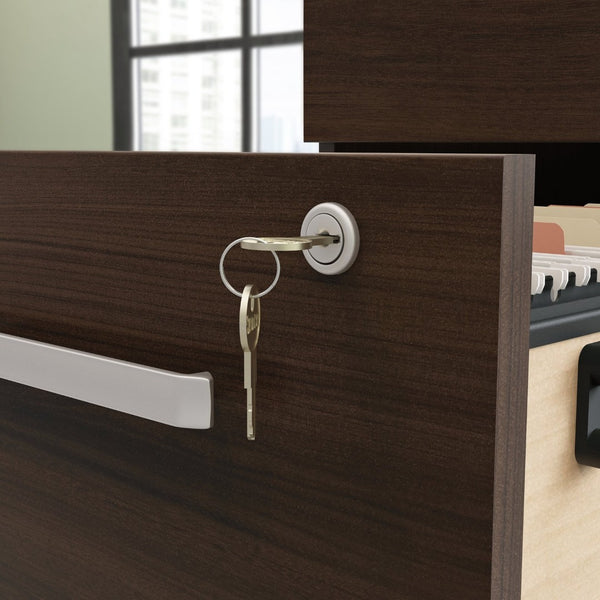 English Elm Mobile File Cabinet with Locking Drawers Brown Finish Compact Under Desk Storage B356P494535