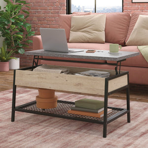 English Elm Lift-top Coffee Table with Hidden Storage Oak Gray Accent Transitional Living Room B356P494538