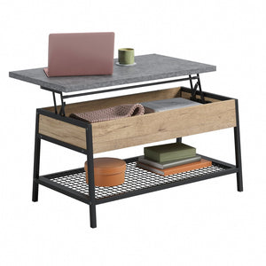English Elm Lift-top Coffee Table with Hidden Storage Oak Gray Accent Transitional Living Room B356P494538