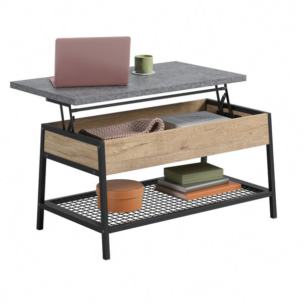 English Elm Lift-top Coffee Table with Hidden Storage Oak Gray Accent Transitional Living Room B356P494538