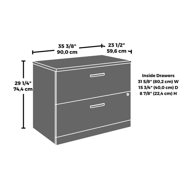 English Elm Desk and Lateral File Set Brown Finish Dual Monitor Home Office Bundle B356P494539