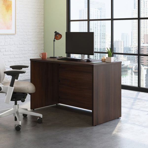 English Elm Desk and Lateral File Set Brown Finish Dual Monitor Home Office Bundle B356P494539