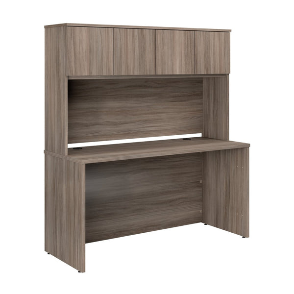English Elm 60 Inch Home Office Desk with Hutch Warm Brown Melamine Surface and Concealed Storage Brown - B B356P494540