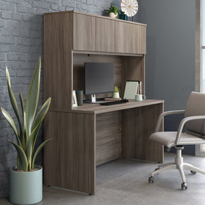 English Elm 60 Inch Home Office Desk with Hutch Warm Brown Melamine Surface and Concealed Storage Brown - B B356P494540