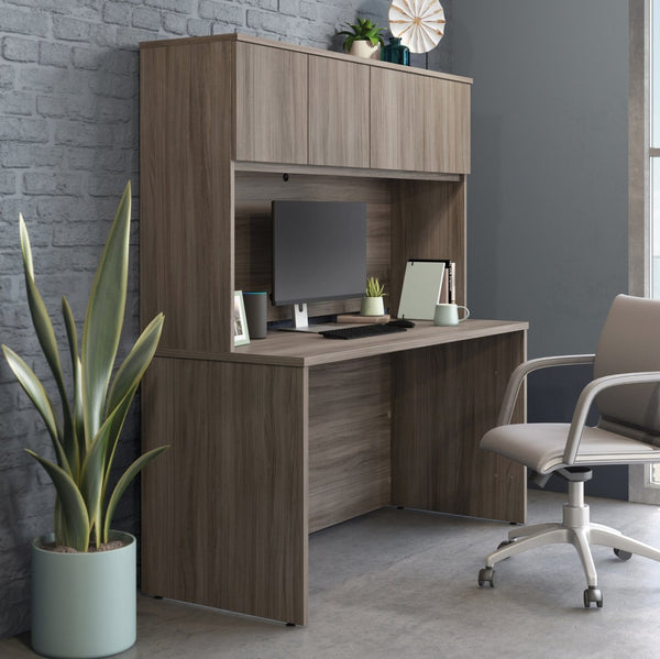 English Elm 60 Inch Home Office Desk with Hutch Warm Brown Melamine Surface and Concealed Storage Brown - B B356P494540