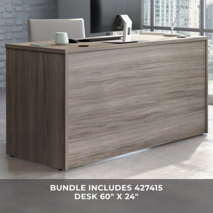 English Elm 60 Inch Home Office Desk with Hutch Warm Brown Melamine Surface and Concealed Storage Brown - B B356P494540