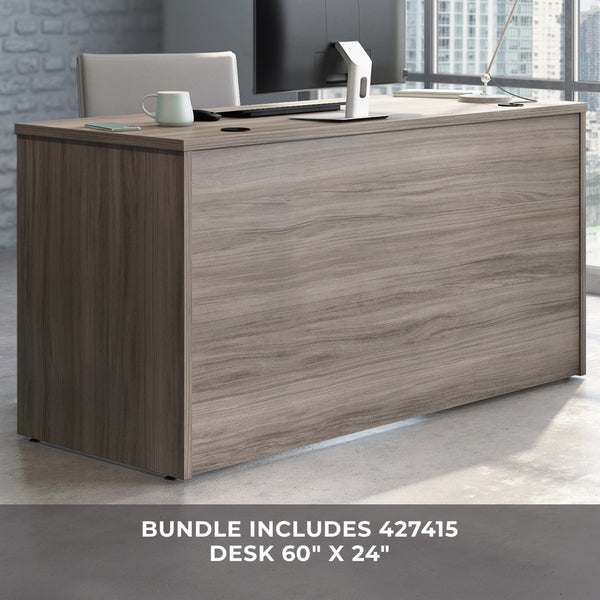 English Elm 60 Inch Home Office Desk with Hutch Warm Brown Melamine Surface and Concealed Storage Brown - B B356P494540