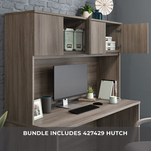 English Elm 60 Inch Home Office Desk with Hutch Warm Brown Melamine Surface and Concealed Storage Brown - B B356P494540