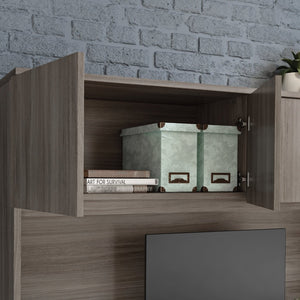English Elm 60 Inch Home Office Desk with Hutch Warm Brown Melamine Surface and Concealed Storage Brown - B B356P494540