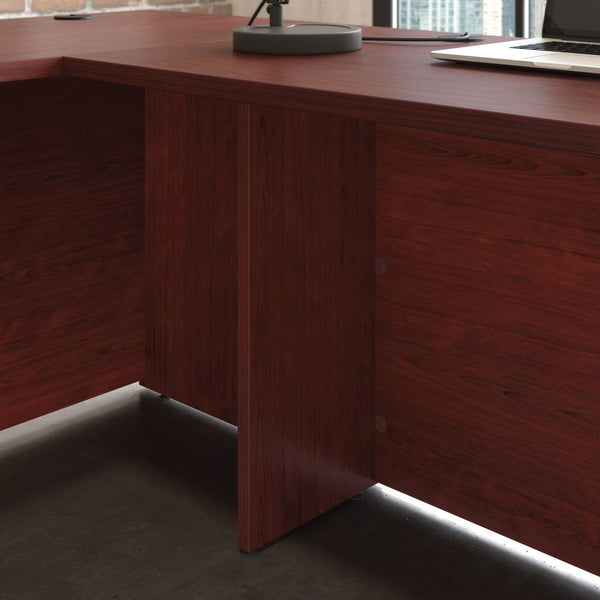 English Elm 60 Inch L-Shaped Home Office Desk with Wraparound Surface and Cord Management Grommets B356P494541