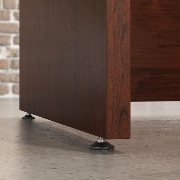 English Elm 60 Inch L-Shaped Home Office Desk with Wraparound Surface and Cord Management Grommets B356P494541