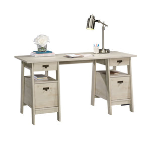 English Elm Executive Home Office Desk with Oak Finish Cord Management and Spacious 59 Inch Surface Gray B356P494543