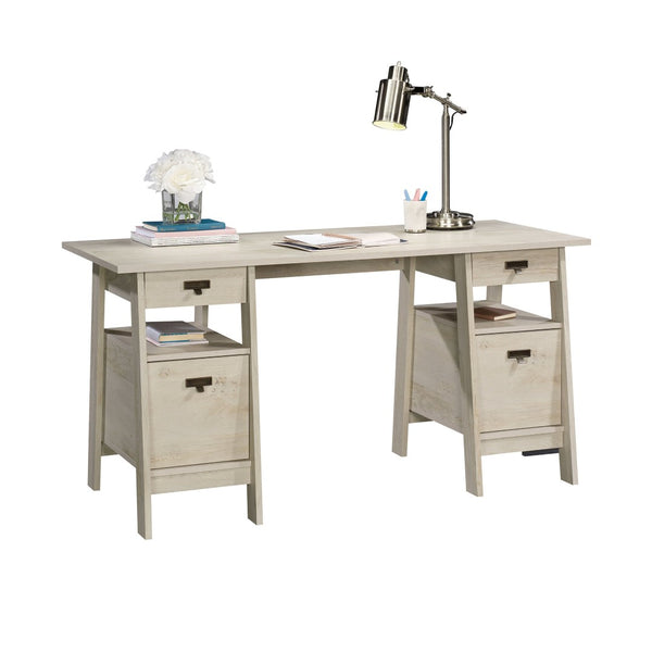 English Elm Executive Home Office Desk with Oak Finish Cord Management and Spacious 59 Inch Surface Gray B356P494543