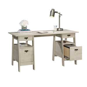 English Elm Executive Home Office Desk with Oak Finish Cord Management and Spacious 59 Inch Surface Gray B356P494543