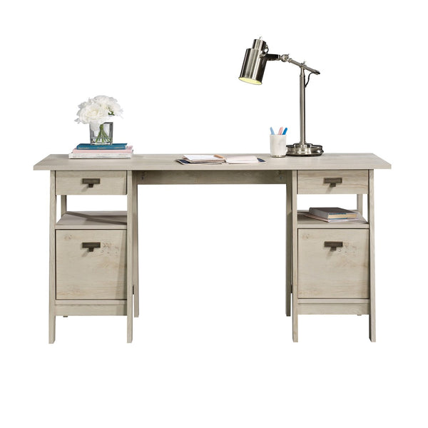 English Elm Executive Home Office Desk with Oak Finish Cord Management and Spacious 59 Inch Surface Gray B356P494543
