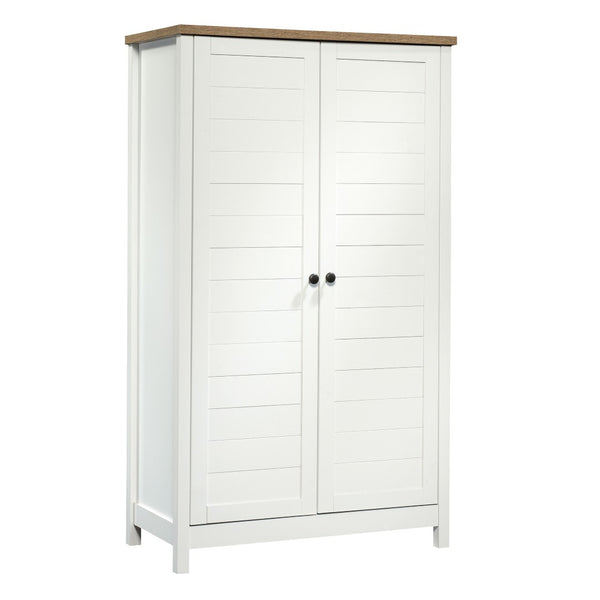 English Elm Storage Cabinet Tall Two Door White Farmhouse Design with Adjustable Shelving Inside B356P494547