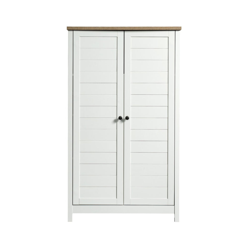English Elm Storage Cabinet Tall Two Door White Farmhouse Design with Adjustable Shelving Inside B356P494547