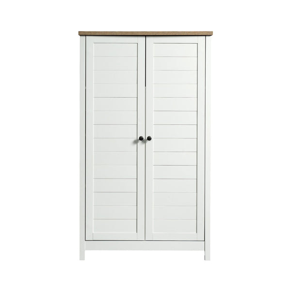 English Elm Storage Cabinet Tall Two Door White Farmhouse Design with Adjustable Shelving Inside B356P494547