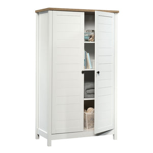 English Elm Storage Cabinet Tall Two Door White Farmhouse Design with Adjustable Shelving Inside B356P494547