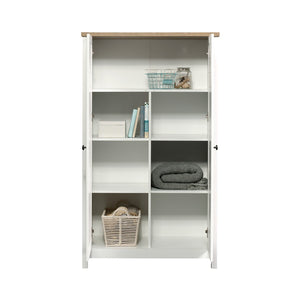 English Elm Storage Cabinet Tall Two Door White Farmhouse Design with Adjustable Shelving Inside B356P494547