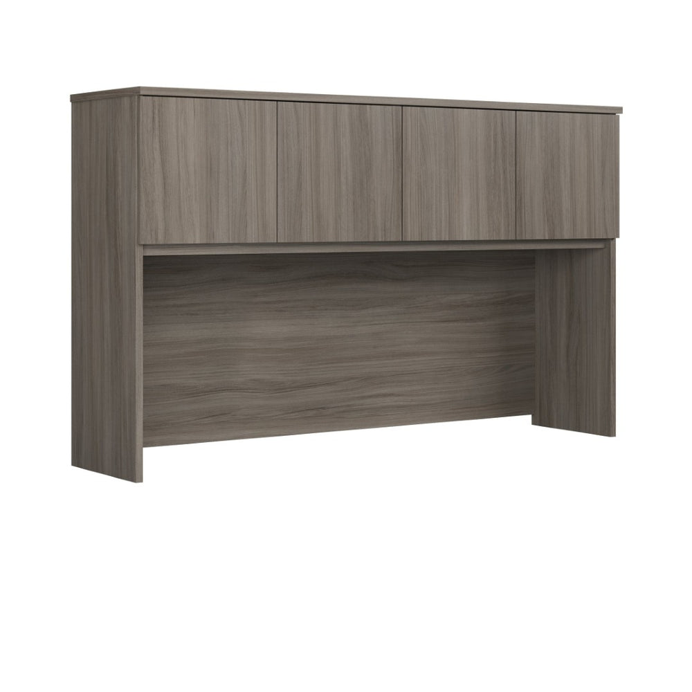 English Elm Hutch, Brown Finish Wall Mounted Office Storage with Cable Management and Monitor Bay B356P494548
