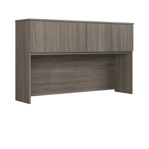 English Elm Hutch, Brown Finish Wall Mounted Office Storage with Cable Management and Monitor Bay B356P494548