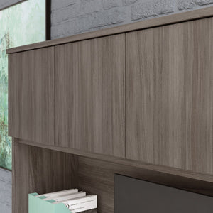 English Elm Hutch, Brown Finish Wall Mounted Office Storage with Cable Management and Monitor Bay B356P494548